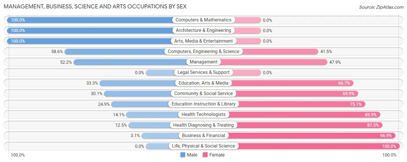 Management, Business, Science and Arts Occupations by Sex in Zip Code 24065