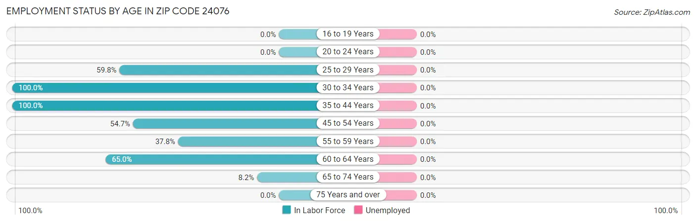 Employment Status by Age in Zip Code 24076