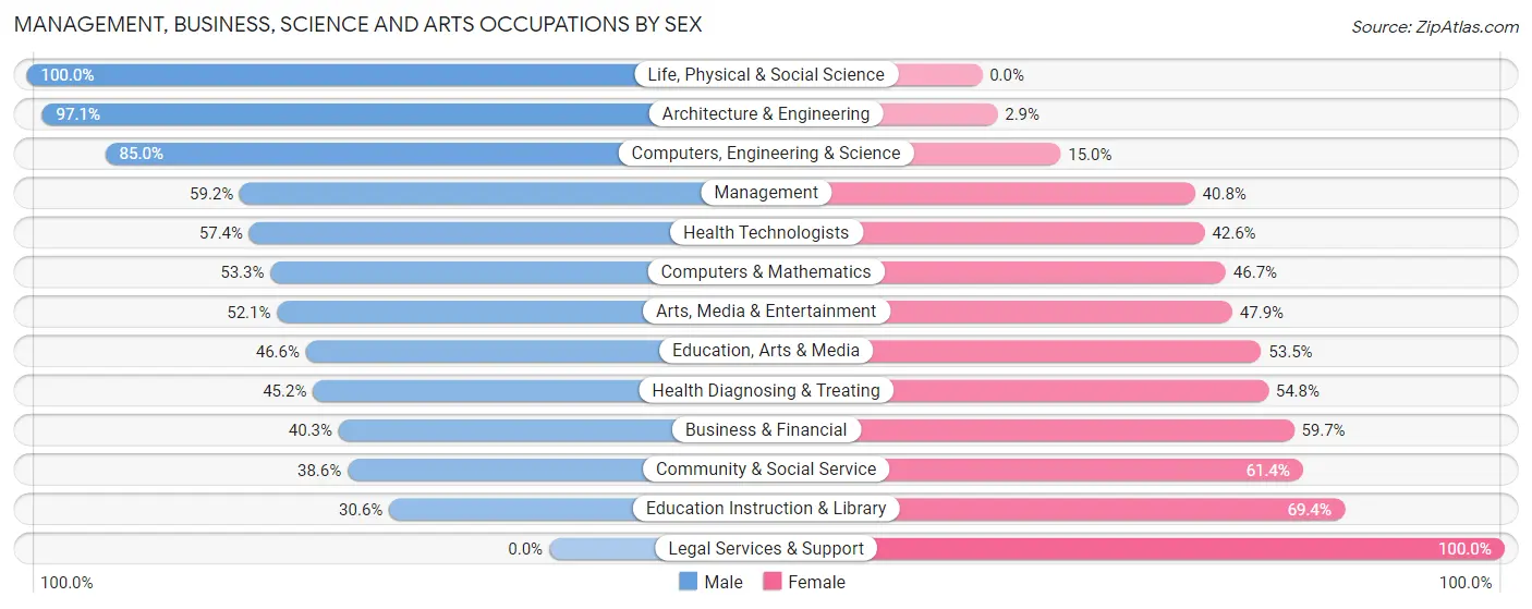 Management, Business, Science and Arts Occupations by Sex in Zip Code 24090