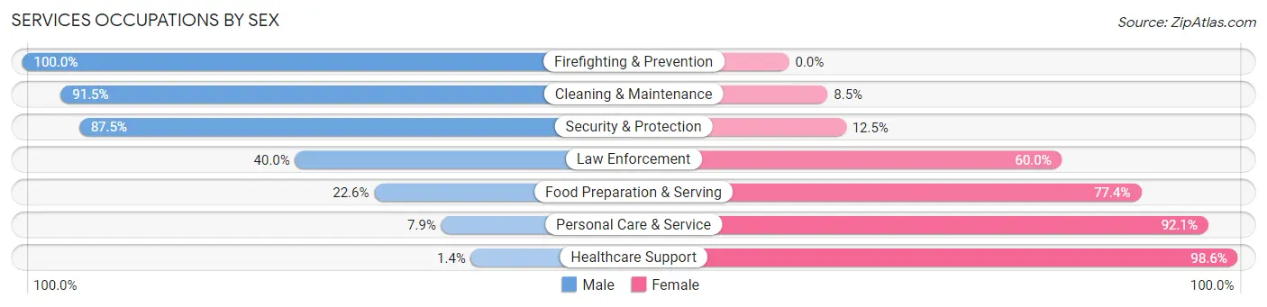 Services Occupations by Sex in Zip Code 24090