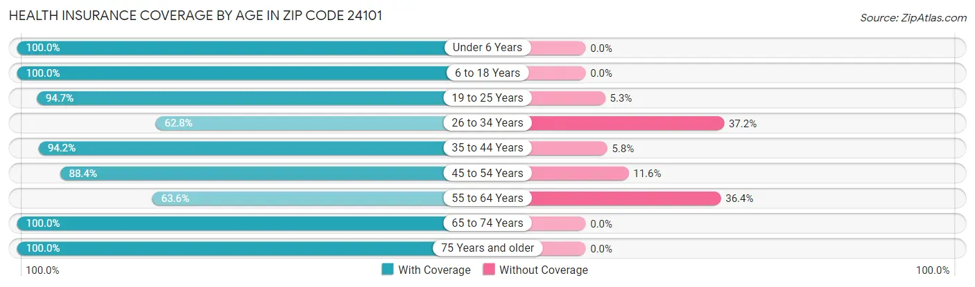 Health Insurance Coverage by Age in Zip Code 24101