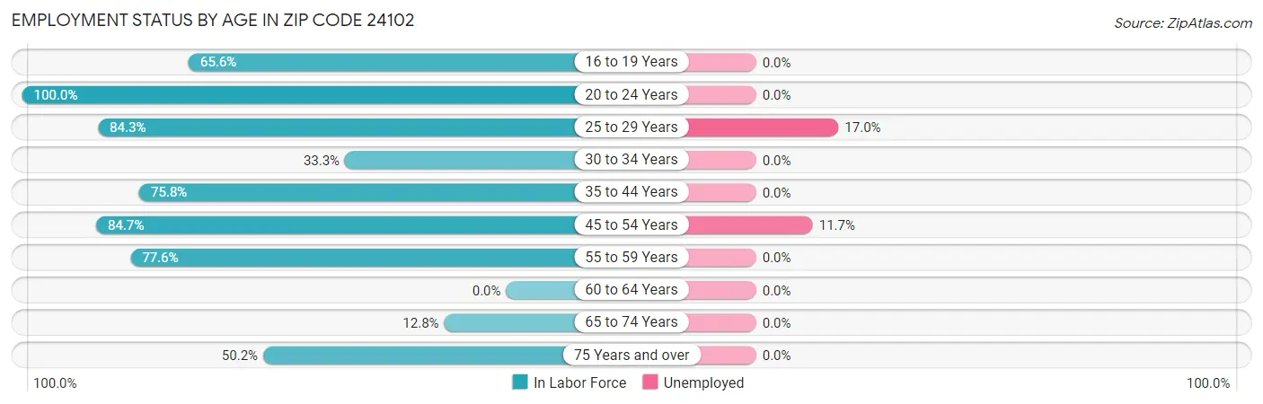 Employment Status by Age in Zip Code 24102