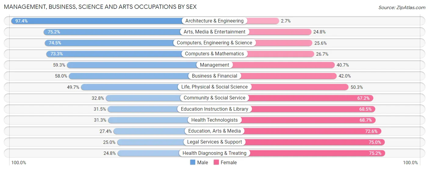 Management, Business, Science and Arts Occupations by Sex in Zip Code 24141