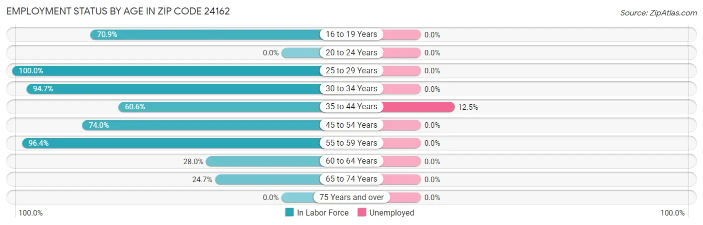 Employment Status by Age in Zip Code 24162