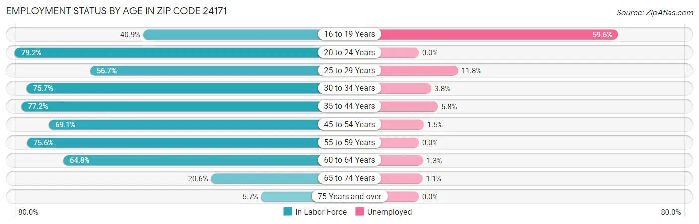 Employment Status by Age in Zip Code 24171