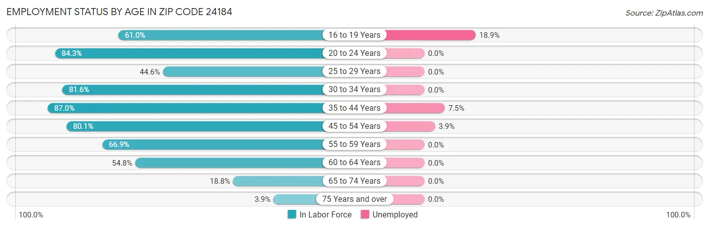 Employment Status by Age in Zip Code 24184