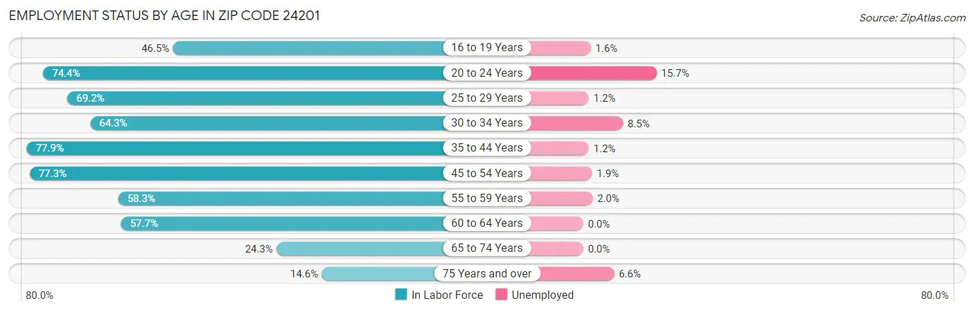 Employment Status by Age in Zip Code 24201
