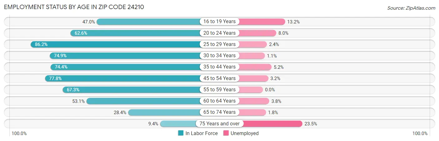Employment Status by Age in Zip Code 24210