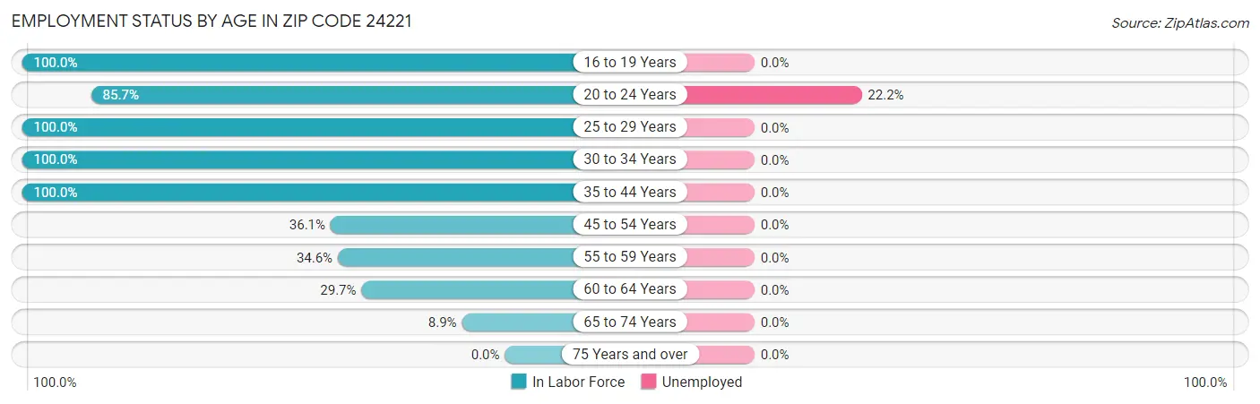 Employment Status by Age in Zip Code 24221