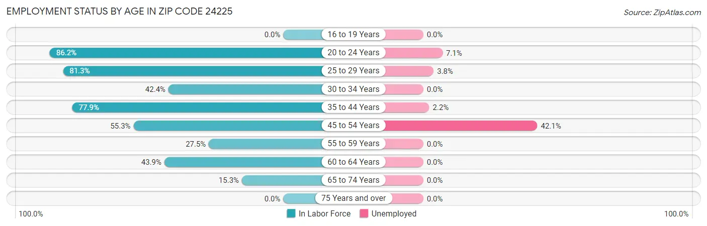 Employment Status by Age in Zip Code 24225