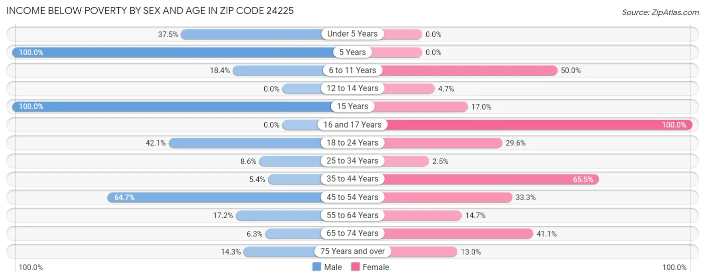 Income Below Poverty by Sex and Age in Zip Code 24225