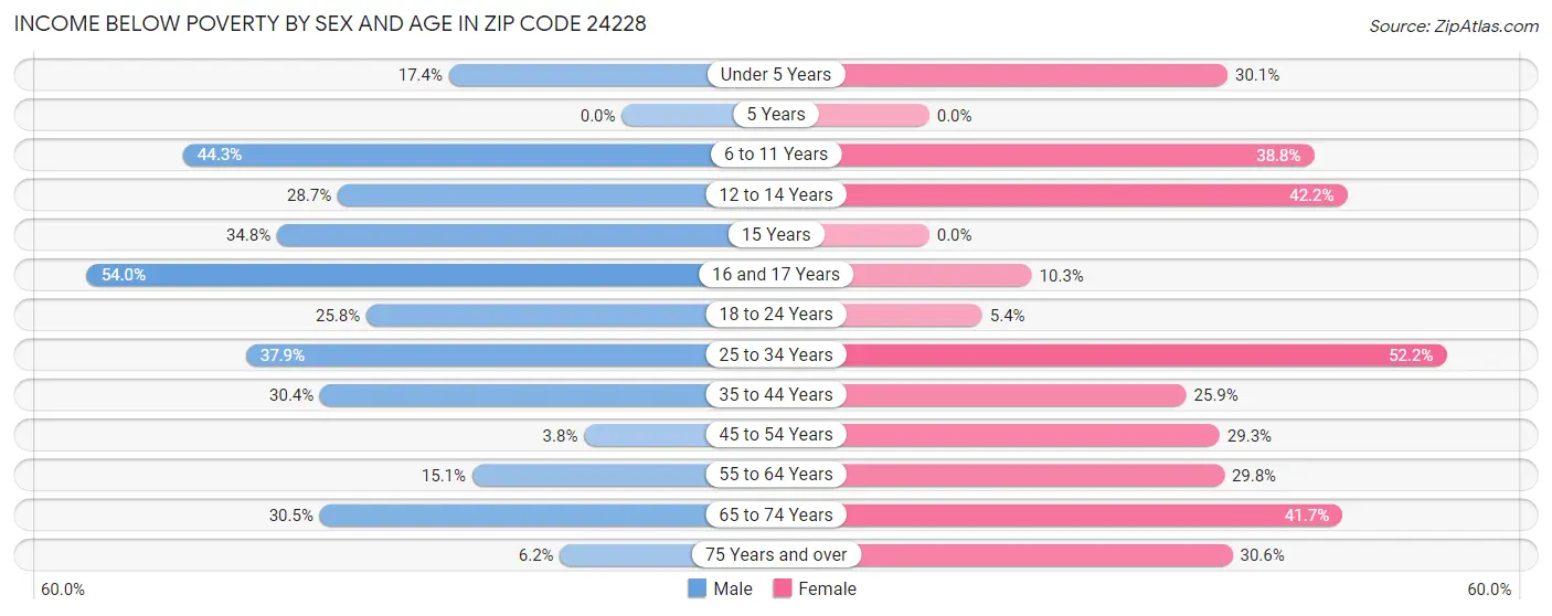 Income Below Poverty by Sex and Age in Zip Code 24228