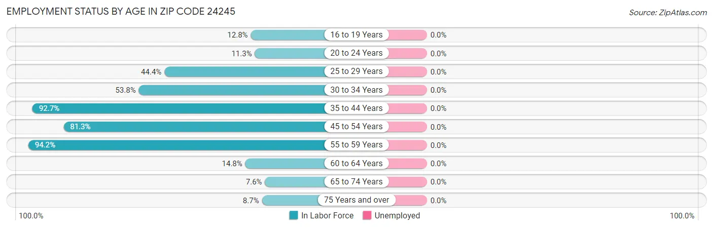 Employment Status by Age in Zip Code 24245