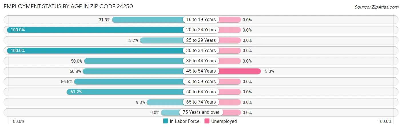 Employment Status by Age in Zip Code 24250