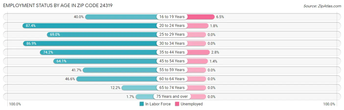 Employment Status by Age in Zip Code 24319
