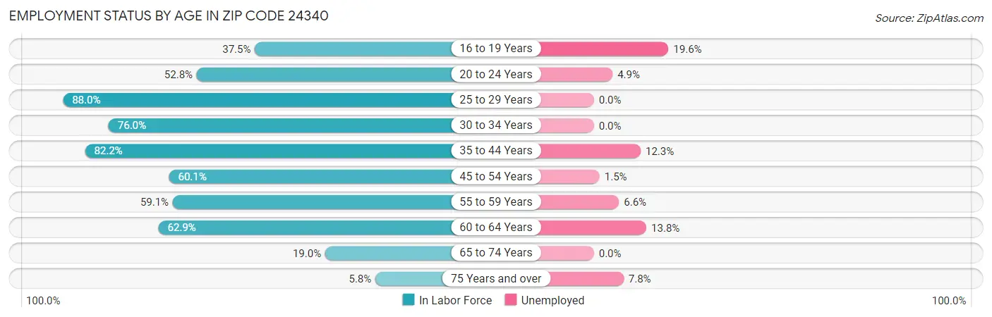 Employment Status by Age in Zip Code 24340