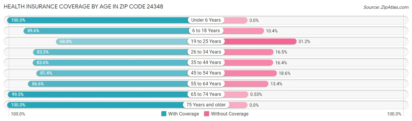 Health Insurance Coverage by Age in Zip Code 24348