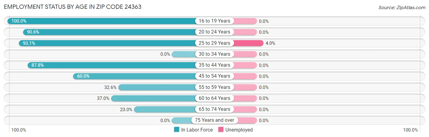 Employment Status by Age in Zip Code 24363