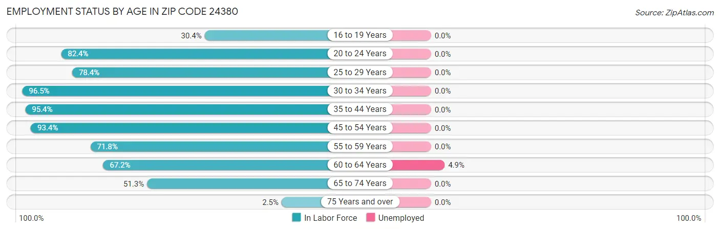 Employment Status by Age in Zip Code 24380