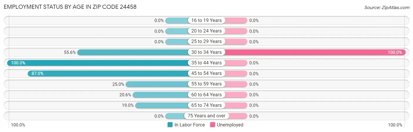 Employment Status by Age in Zip Code 24458