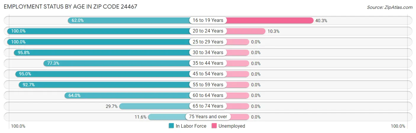 Employment Status by Age in Zip Code 24467
