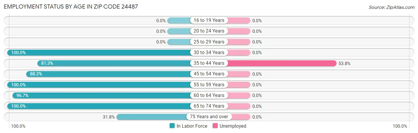 Employment Status by Age in Zip Code 24487