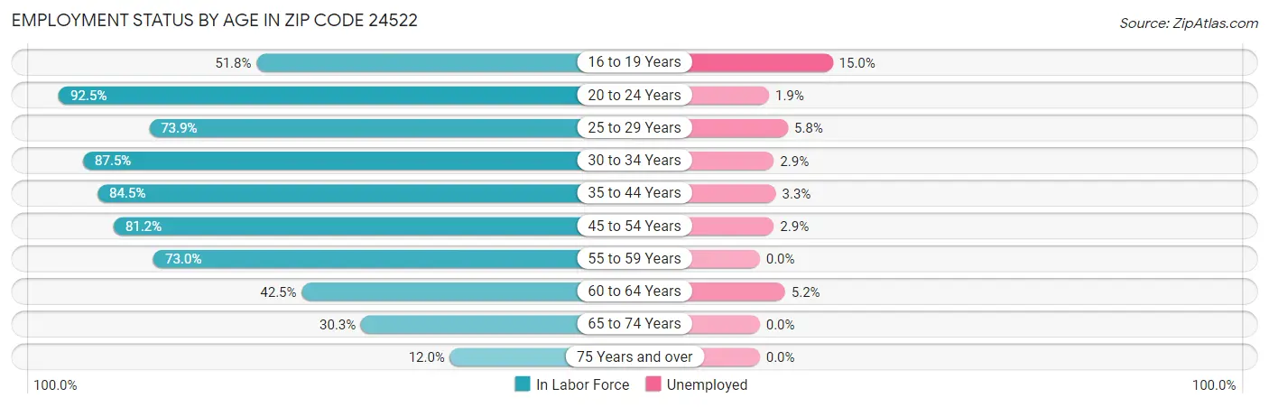 Employment Status by Age in Zip Code 24522