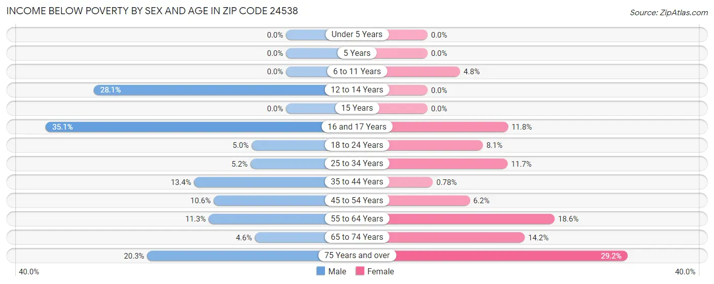 Income Below Poverty by Sex and Age in Zip Code 24538