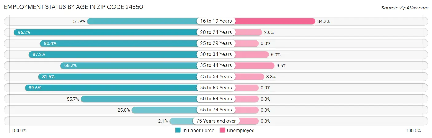 Employment Status by Age in Zip Code 24550