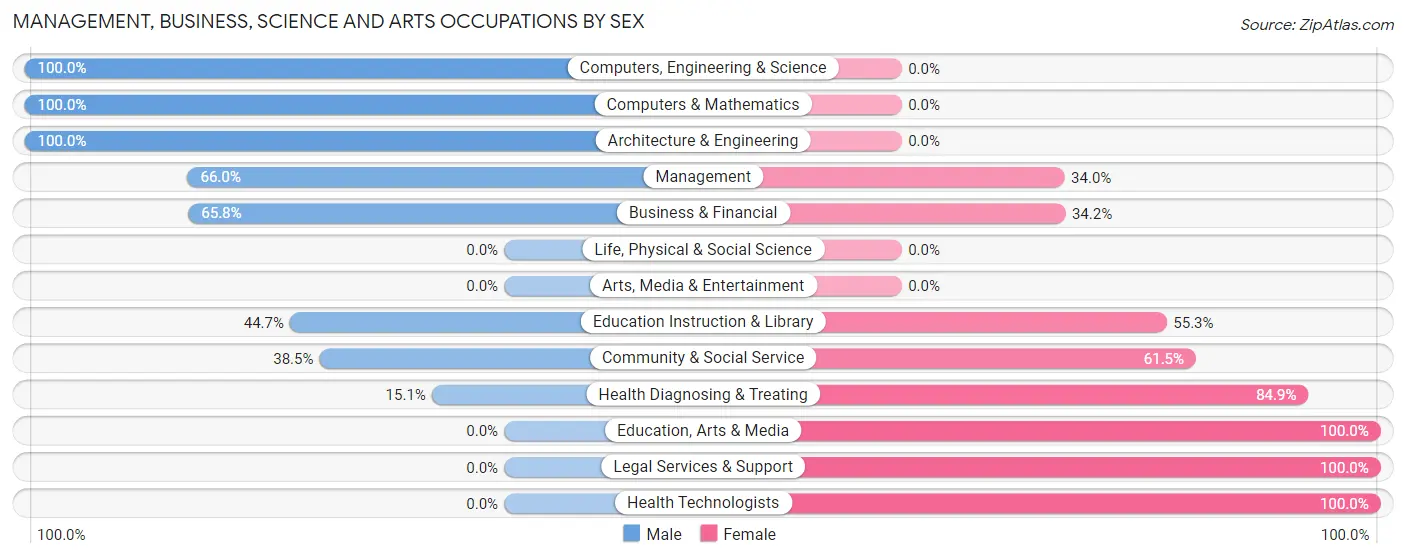 Management, Business, Science and Arts Occupations by Sex in Zip Code 24556