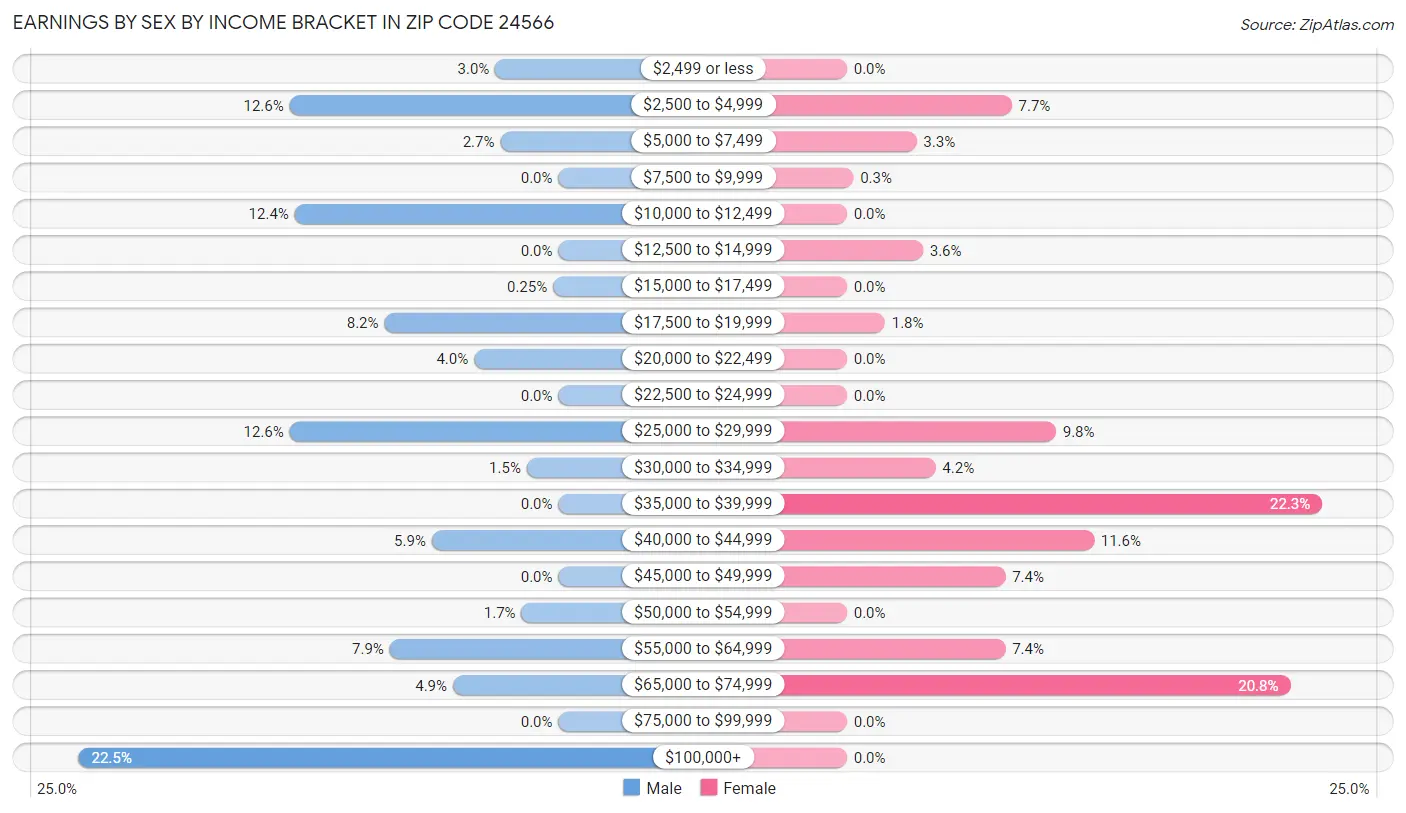 Earnings by Sex by Income Bracket in Zip Code 24566