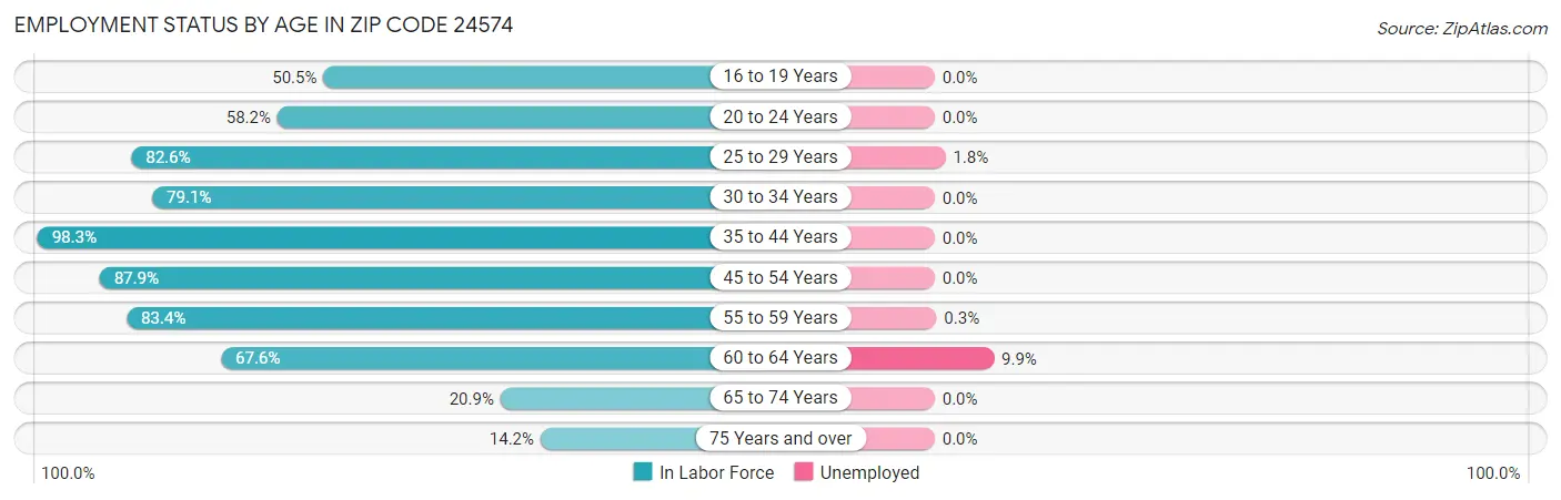 Employment Status by Age in Zip Code 24574