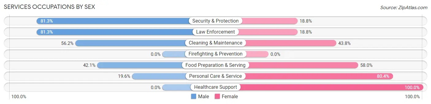 Services Occupations by Sex in Zip Code 24592