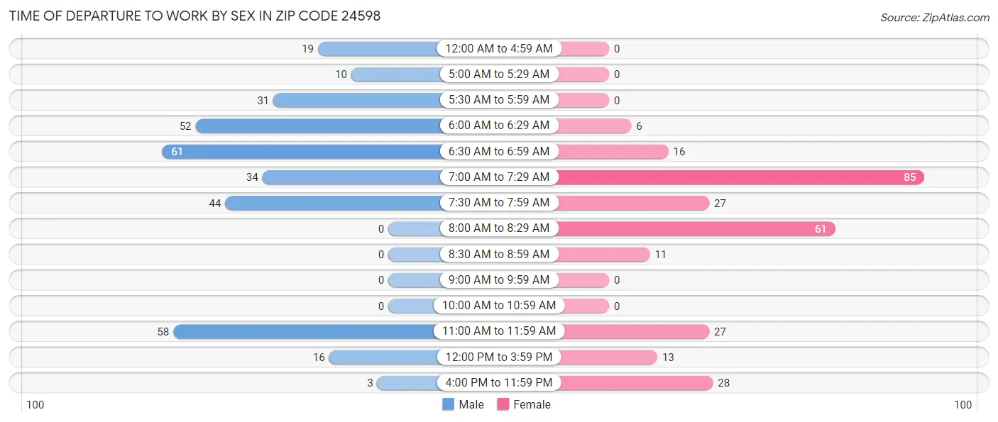 Time of Departure to Work by Sex in Zip Code 24598