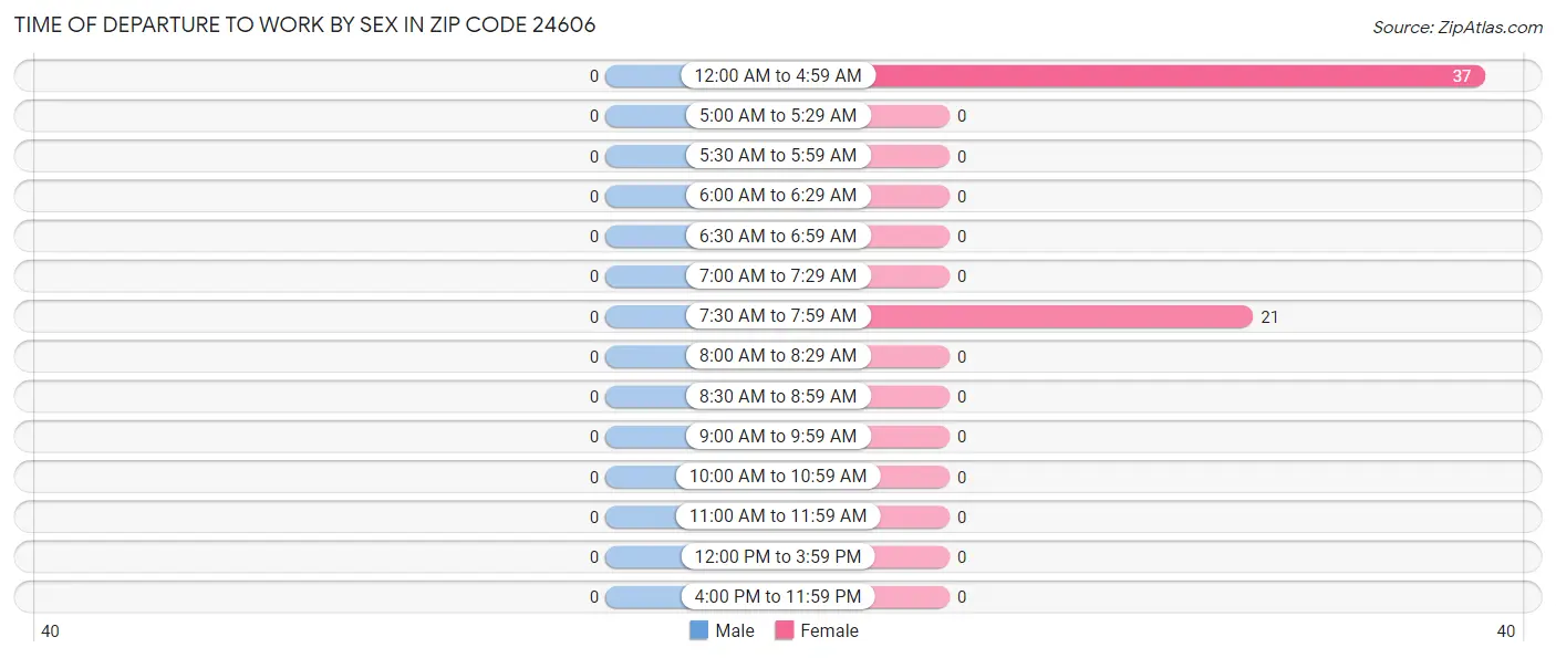 Time of Departure to Work by Sex in Zip Code 24606