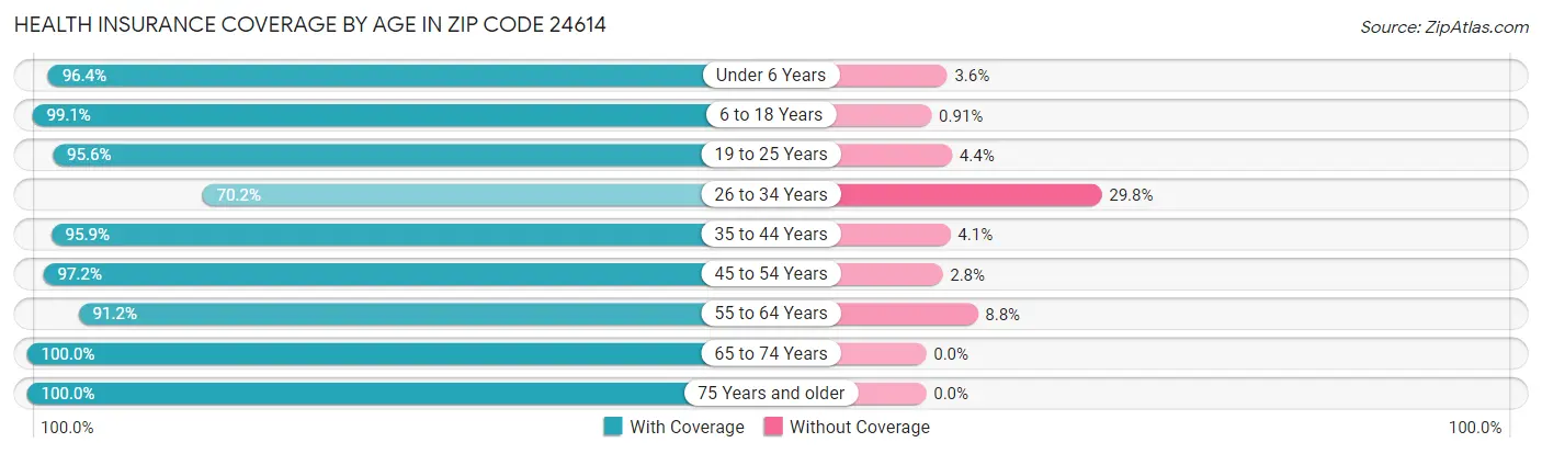 Health Insurance Coverage by Age in Zip Code 24614