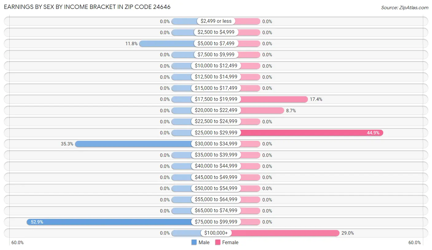 Earnings by Sex by Income Bracket in Zip Code 24646