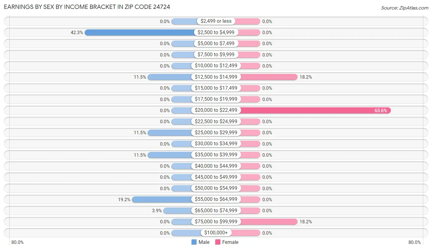 Earnings by Sex by Income Bracket in Zip Code 24724