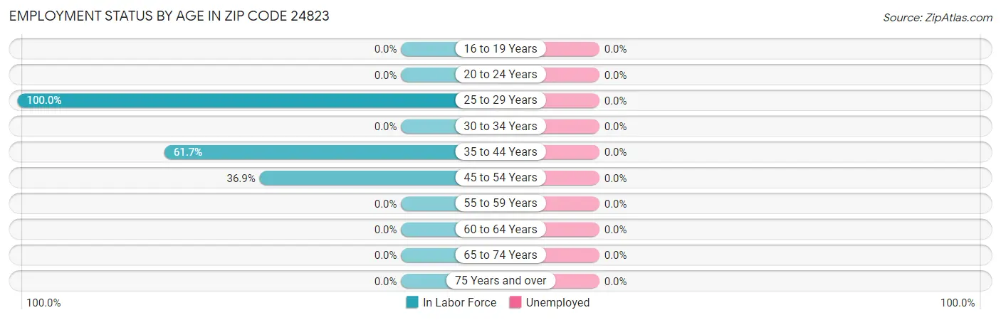 Employment Status by Age in Zip Code 24823