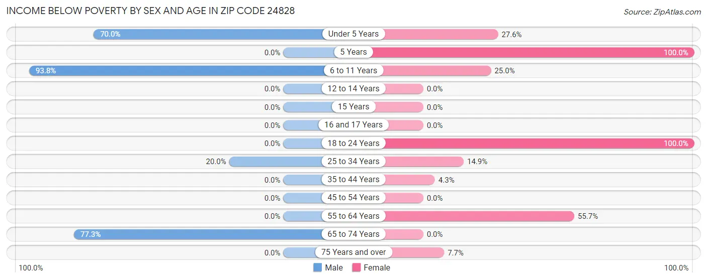 Income Below Poverty by Sex and Age in Zip Code 24828