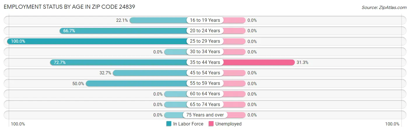 Employment Status by Age in Zip Code 24839
