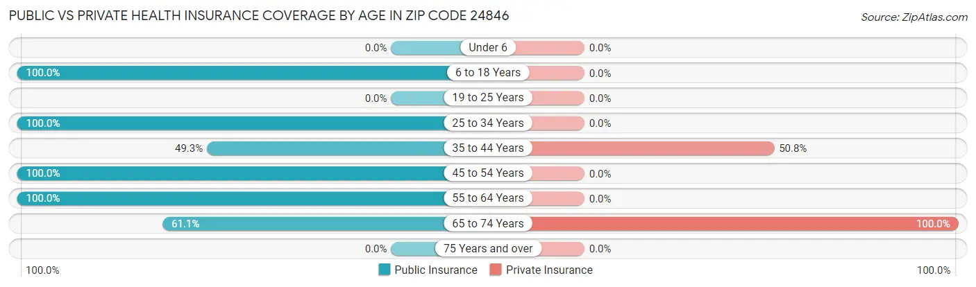 Public vs Private Health Insurance Coverage by Age in Zip Code 24846