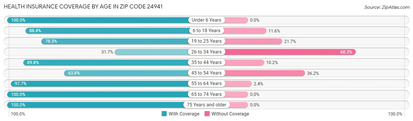 Health Insurance Coverage by Age in Zip Code 24941