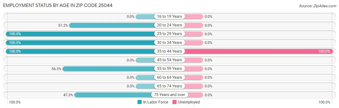 Employment Status by Age in Zip Code 25044
