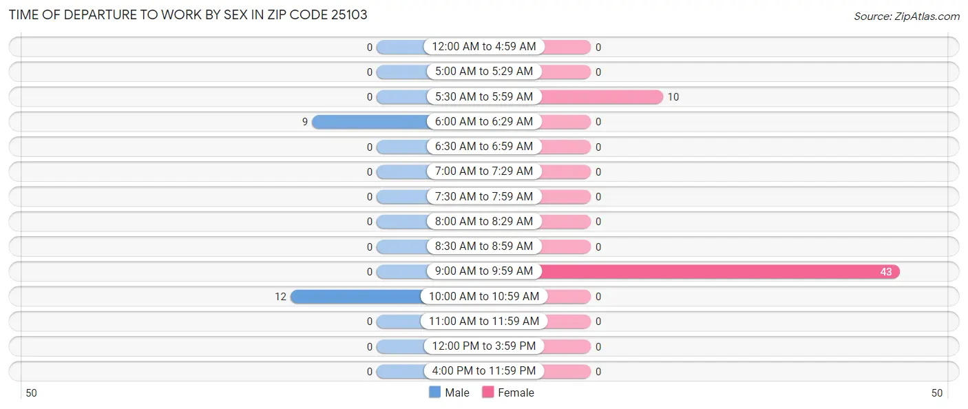 Time of Departure to Work by Sex in Zip Code 25103