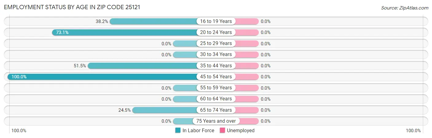 Employment Status by Age in Zip Code 25121