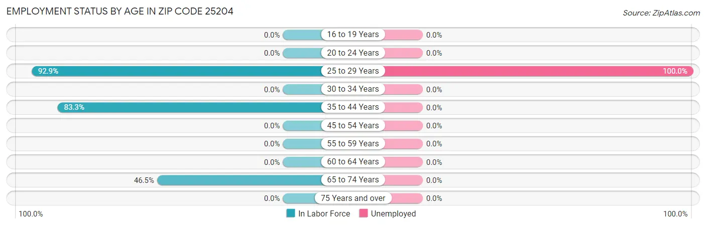 Employment Status by Age in Zip Code 25204