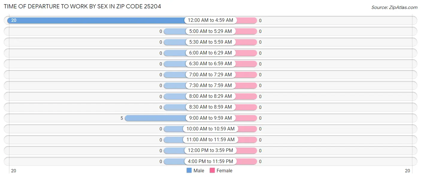 Time of Departure to Work by Sex in Zip Code 25204