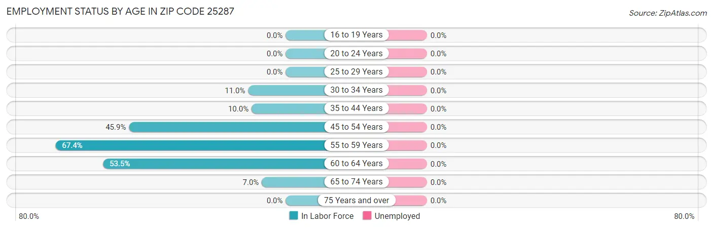 Employment Status by Age in Zip Code 25287