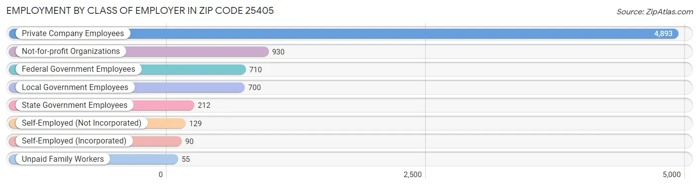 Employment by Class of Employer in Zip Code 25405